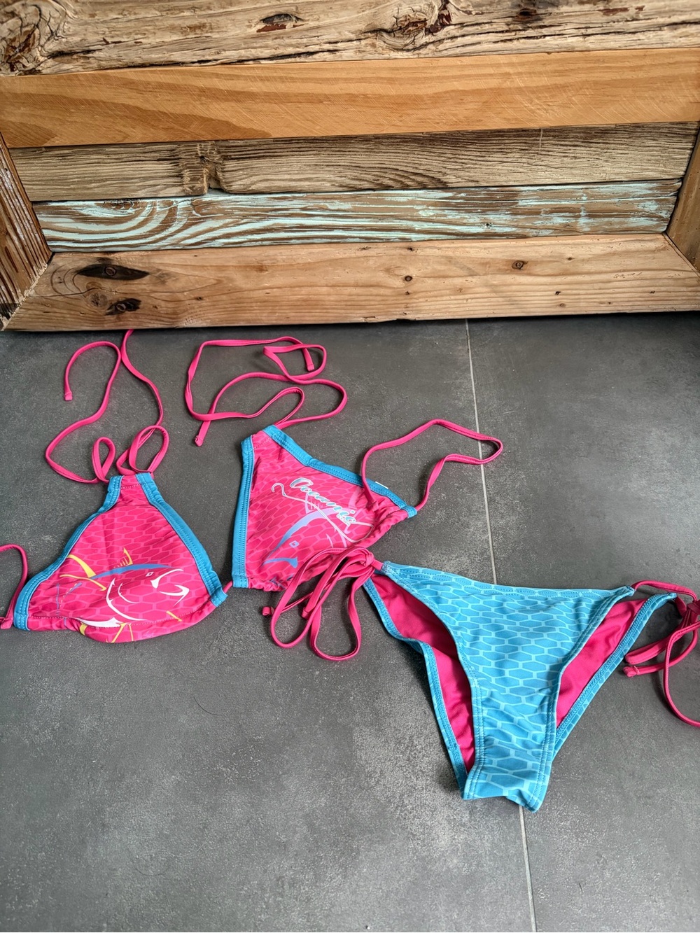 Oceanic Gear Pink Blue Triangle Bikini Swimsuit S/M